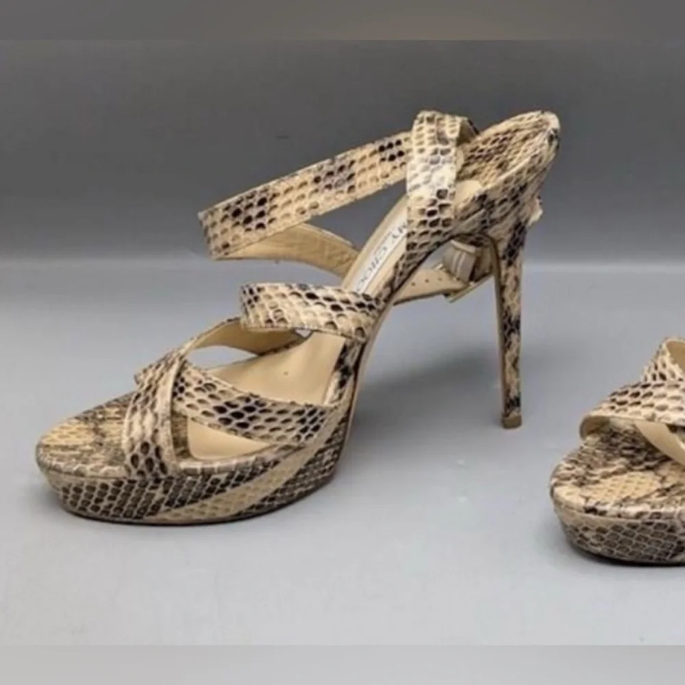 Jimmy Choo, 8.5 (EU 39) Snake Embossed Leather Strappy Heels, w/ COA - Picture 5 of 15